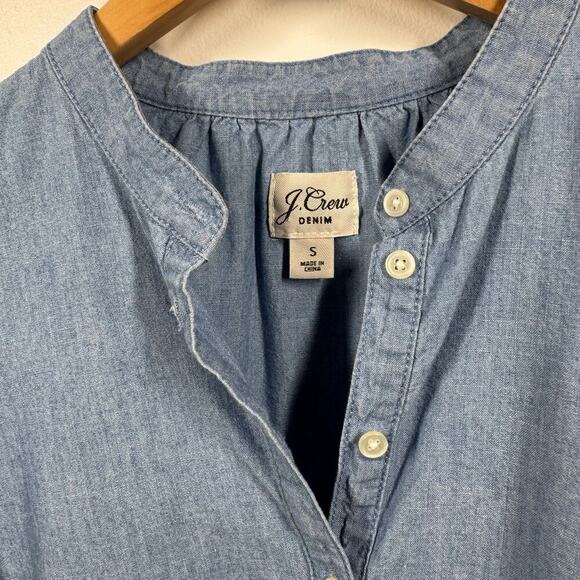 J. Crew Chambray Top Women S Blue Puff Sleeve Denim Blouse Prairie Cottage Core - Picture 8 of 9